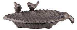 Hnedé liatinové náustok/krmítko pre vtáčiky v tvare listu - 19*10*5 cm - Clayre & Eef