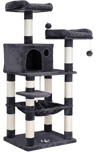 Škrabadlo pre mačky, mačací strom, 2 plyšové lôžka, 143 cm, šedé | FEANDREA