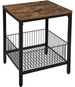 VASAGLE Príručný stolík s drôteným košíkom 40 x 40 x 55 cm, vintage hnedý