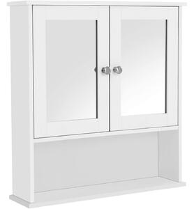 VASAGLE Kúpeľňová skrinka s dvojitými zrkadlovými dvierkami 56 x 13 x 58 cm, biela