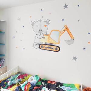 INSPIO-textilná prelepiteľná nálepka - Nálepka na stenu pre chlapcov - Maco a stavebné autá do detskej izby