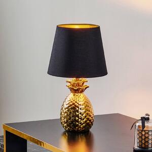 Keramická stolná lampa Pineapple čierno-zlatá, Mosadz / zlato, Obývacia izba / jedáleň, Keramický, Moderný, Stojacie svietidlo