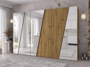 Mirjan24 Moderná skriňa so zrkadlom Grelipt 4L 300 cm, Farby: dub artisan / dub artisan + čierna 5903211532429
