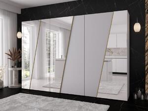 Mirjan24 Moderná skriňa so zrkadlom Grelipt 4L 300 cm, Farby: biela / biela + zlatá 5903211532375