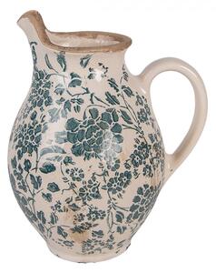 Retro béžový keramický dekoračný džbán s kvetmi S - 16*12*19 cm - Clayre & Eef