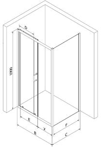 Mexen APIA, sprchový kút s posuvnými dverami 90 (dvere) x 70 (stena) cm, 5mm číre sklo, chrómový profil + slim sprchová vanička 5cm, 840-090-070-01-00-4010