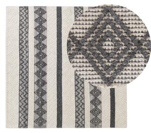 Koberec svetlobéžový a sivý 200 x 200 cm vlna a polyester ručne tkaný s geometrickým vzorom boho