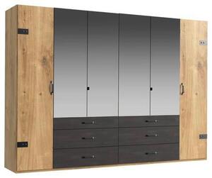 SKRIŇA SO ZRKADLOM, grafitová, farba duba, 300/216/58 cm MID.YOU - Skrine, Online Only
