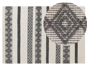 Koberec svetlobéžový a sivý 140 x 200 cm vlna a polyester ručne tkaný s geometrickým vzorom boho