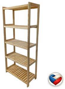 Drevený regál s 5 policami, 173 × 70 × 33 cm, borovica