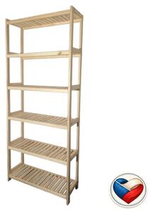 Drevený regál s 6 policami, 213 × 70 × 33 cm, borovica