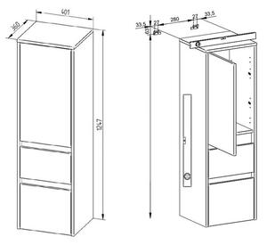 Mereo Opto, kúpeľňová skrinka vysoká 125 cm, ľavé otváranie, biela, dub, biela/dub, čierna Opto kúpeľňová skrinka vysoká 125 cm, ľavé otváranie, biel…
