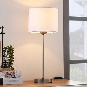 Stolná lampa Lindby Annatina, biela, nikel, výška 48 cm, textil, Hliník / sivá / zinok, Spálňa, Textil / látka / hodváb, Moderný, Stojacie svietidlo