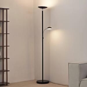 Lindby LED stojacia lampa Malea, čierna, na citanie, stmievateľné, Čierna, Obývacia izba / jedáleň, kov, Moderný, Zemné bodové svetlo