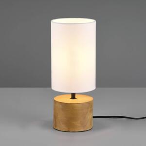 Stolová lampa Woody, drevo/textil, valec, biela, Svetlé drevo, Obývacia izba / jedáleň, Drevo, Škandinávsky, Stojacie svietidlo