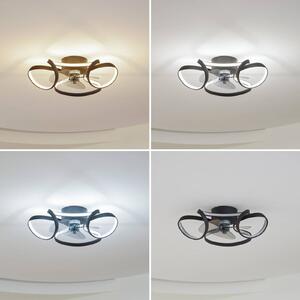 Stropný ventilátor Lindby LED Lomata, čierny, tichý, Ø 23 cm, Čierna, Obývacia izba / jedáleň, Hliník, Moderný