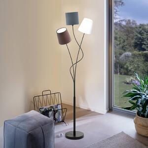 Stojaca lampa Maronda tri textilné tienidlá, Čierna, Obývacia izba / jedáleň, kov, Moderný, Stojaca lampa