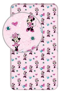Ružová napínacia bavlnená detská plachta 90x200 cm Minnie "Flowers" – Jerry Fabrics