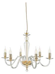 Ondaluce - Závesný luster na lankách PAGANINI 6xE14/10W/230V priemer 70 cm zlatá/číra