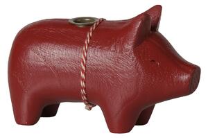 Svícen Wooden Red Pig Small