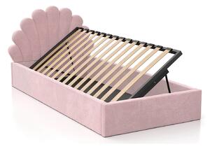 Čalúnená detská posteľ s úložným priestorom 90x200 s roštom, Ružový Velvet Kids Line 3 Mušle