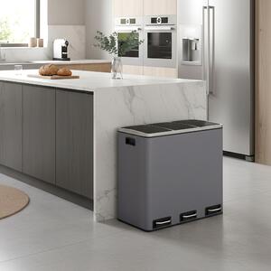 SONGMICS Odpadkový kôš s pedálom na triedený odpad 3 x 18 litrov, svetlošedý