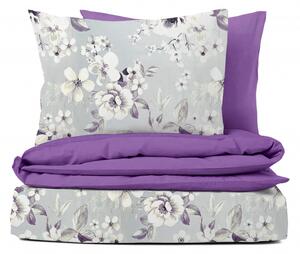 Ervi Bavlnené obliečky DUO - Maľované kvety na fialovom/fialove