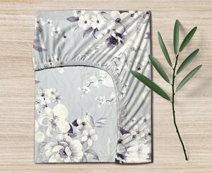 Ervi Bavlnené napínacie prestieradlo - Maľované kvety na fialovom