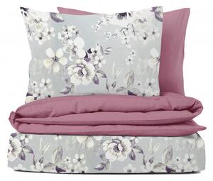 Ervi Bavlnené obliečky DUO - Maľované kvety na fialovom/ružové