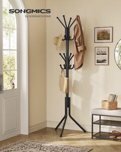SONGMICS Kovový vešiak na kabáty 175 cm, 16 háčikov, čierny