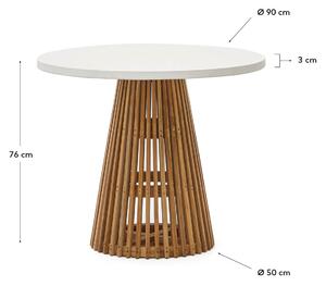 MUZZA Záhradný jedálenský stôl faluca Ø 90 cm biely/prírodný