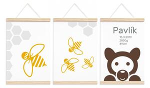 Plagáty k narodeniu dieťaťa - Medvedík a včely