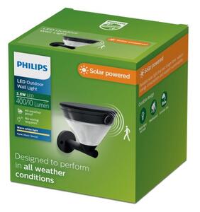 Solárne nástenné svietidlo so senzorom LED 2700K čierna IP44 PHILIPS Kyna 8721103105592