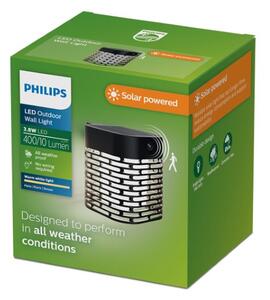 Solárne nástenné svietidlo so senzorom LED 2700K čierna IP44 PHILIPS Hara 8721103105578