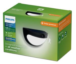 Solárne nástenné svietidlo so senzorom LED 2700K čierna IP44 PHILIPS Swyn 8721103105554