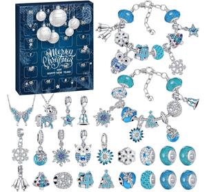 Adventný kalendár BLUE DIAMONDS s náramkami, retiazkami a príveskami, modrá/strieborná