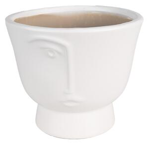 Biely keramický obal na kvetináč s polovicou tváre Facia M - Ø 14*12 cm - Clayre & Eef