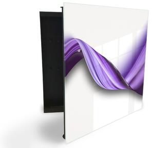 Glasdekor skrinka na kľúče - zakrútená fialová vlna na bielom - Ľavé / Čierna