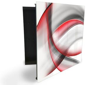 Glasdekor skrinka na kľúče - červeno čierny abstrakt na bielom - Ľavé / Biela