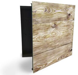 Glasdekor skrinka na kľúče - prírodné drevo textúra - Ľavé / Biela