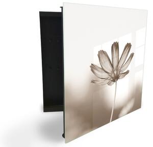 Glasdekor skrinka na kľúče - abstraktný kvet v sépiovej - Ľavé / Čierna