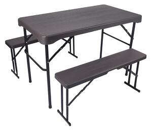 SKLADACÍ PIKNIK SET WOOD (stôl + 2x lavica) (Malý skladací plastový pivný set (stôl+2x lavica))