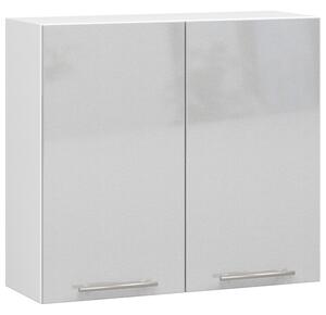 Ak furniture Závesná kuchynská skrinka Olivie W 80 cm biela/metalický lesk