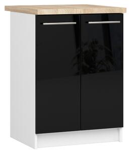 Ak furniture Kuchynská skrinka Olivie S 60 cm 2D biela/čierny lesk/dub sonoma