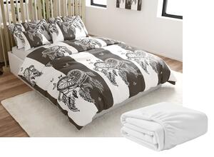 Sada mikroplyšových obliečok TIRSO sivo-biele + plachta mikroplyš SOFT 90x200 cm biela, jednolôžko