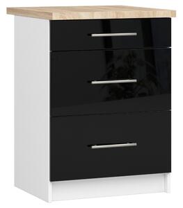 Ak furniture Kuchynská skrinka Olivie S 60 cm 3S biela/čierny lesk/dub sonoma