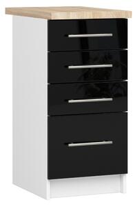 Ak furniture Kuchynská skrinka Olivie S 40 cm 4S biela/čierny lesk/dub sonoma