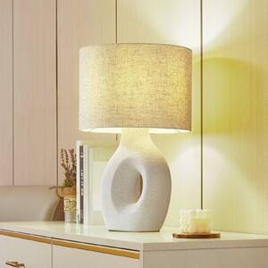 Stolná lampa Lindby Thalassia, biela, Ø 30 cm, keramika, Biela / opálová, Obývacia izba / jedáleň, Textil / látka / hodváb, Škandinávsky, Stojacie svietidlo