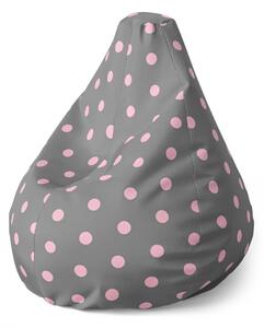 Sablio Sedací vak Pear Ružové bodky na šedej - 70 x 95 x 15 cm