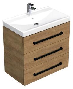 Kúpeľňová skrinka s čiernou úchytkou a umývadlom SAT Cube Way 80x71x46 cm dub Hickory mat CUBE46C803DHVER